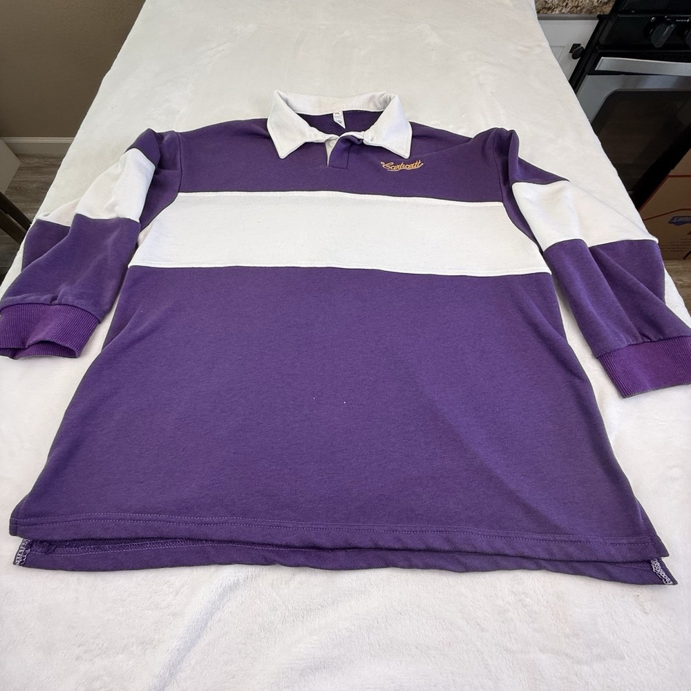 Men’s 2XL Purple White Rugby Shirt Long Sleeve Embroidered Workwear Logo